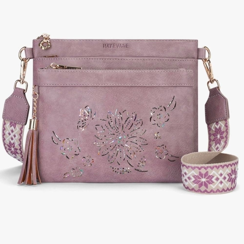 ☔️🔥NWT Purple Faux Leather Lasercut Sunflower Crossbody Bag